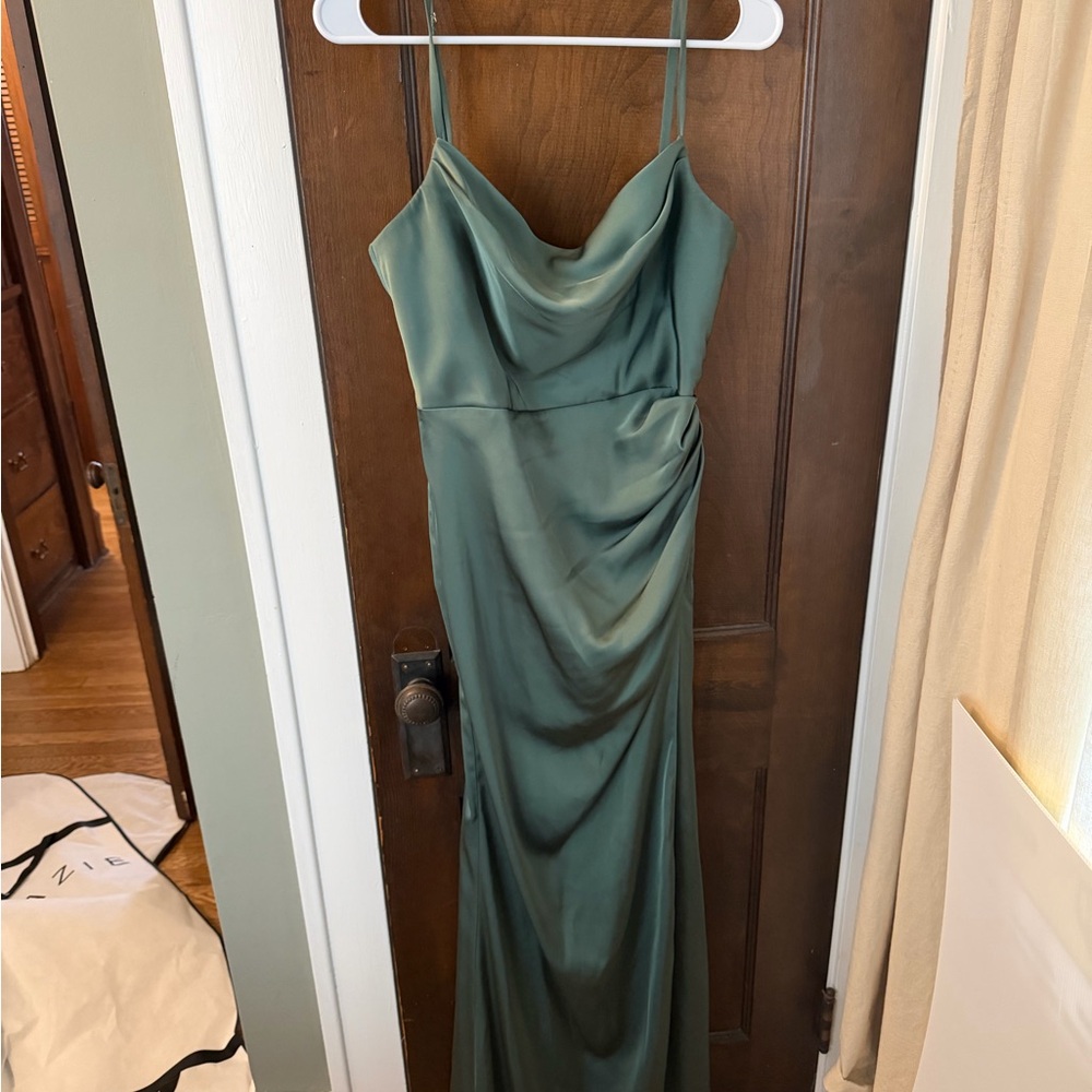 Azazie Satin Dress in Eucalyptus Green